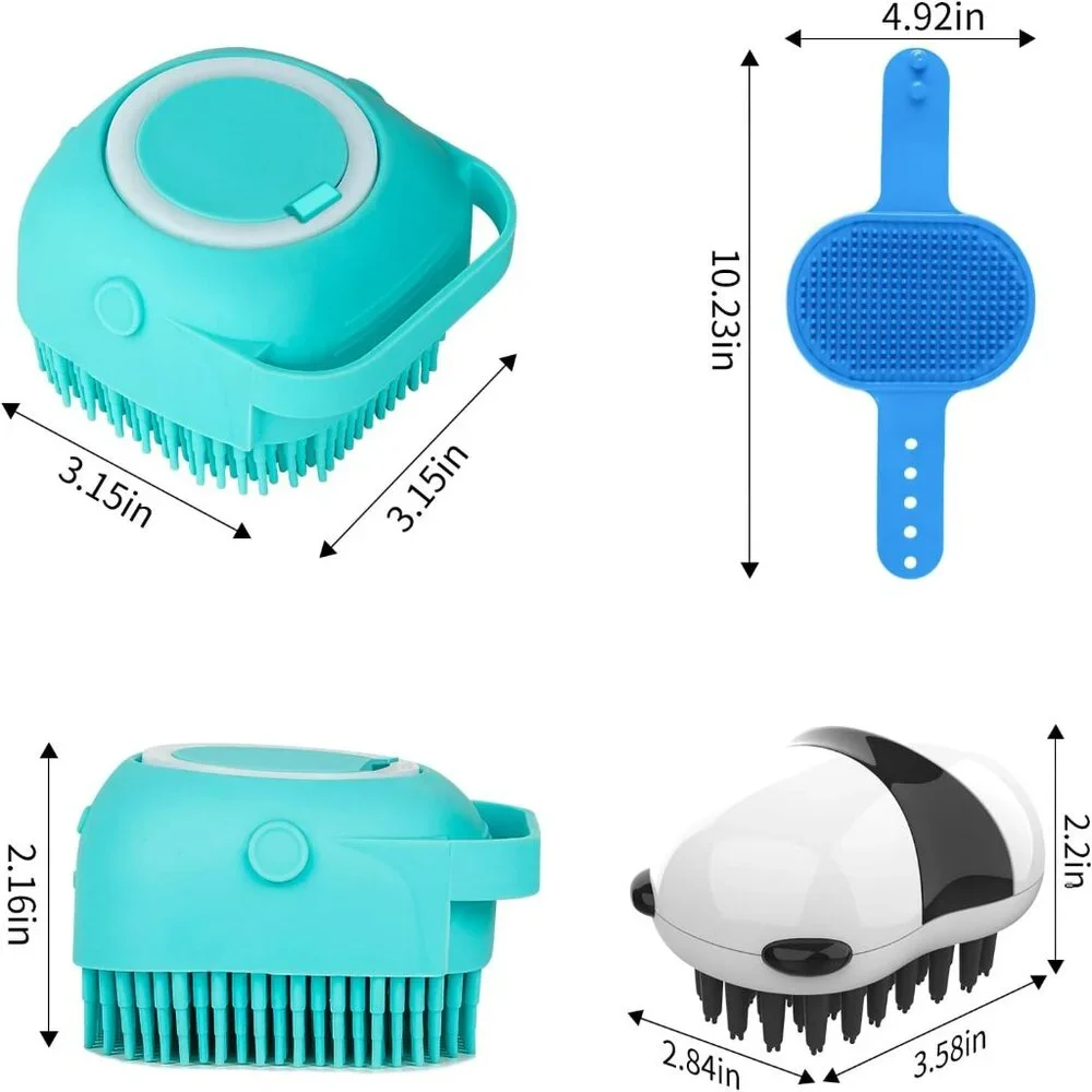3-in-1 Dog Grooming Brush | Adjustable Handle Shampoo Brush & Scrubber for Short